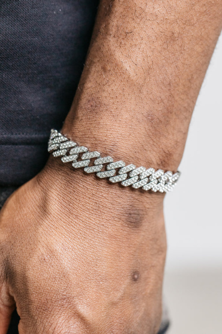 12mm Diamond Prong Link Bracelet - Silver