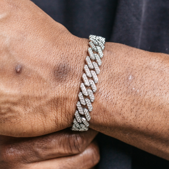 12mm Diamond Prong Link Bracelet - Silver