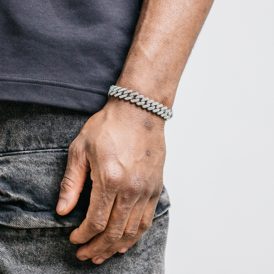 12mm Diamond Prong Link Bracelet - Silver