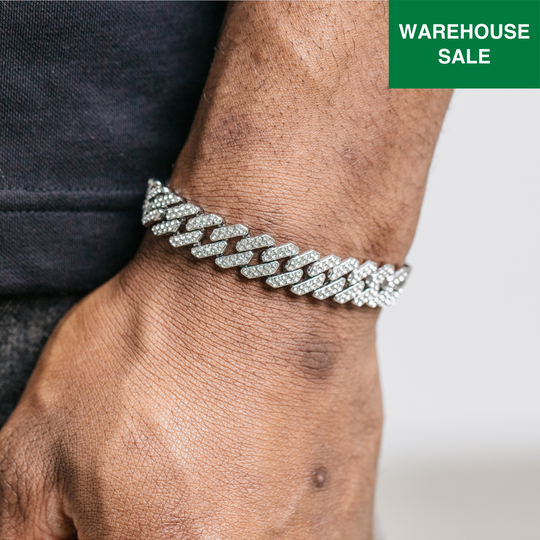 12mm Diamond Prong Link Bracelet - Silver