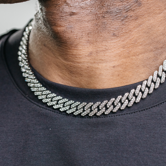 12mm Diamond Prong Link Chain - Silver