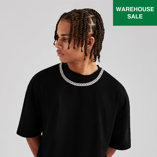 12mm Diamond Prong Link Chain - Silver