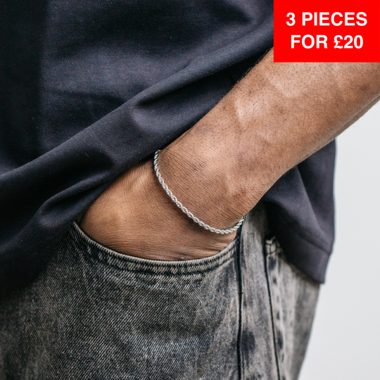 3mm Rope Bracelet - Silver