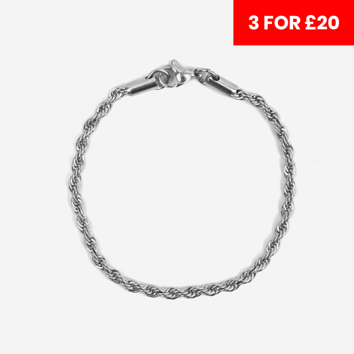 3mm Rope Bracelet - Silver