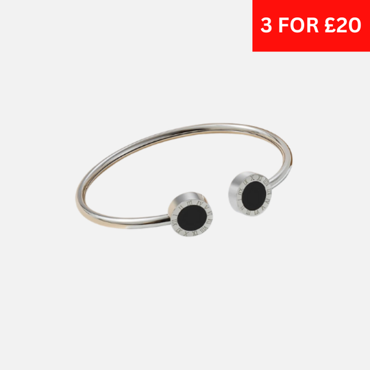 SQUARED ONYX BANGLE BRACELET - SILVER