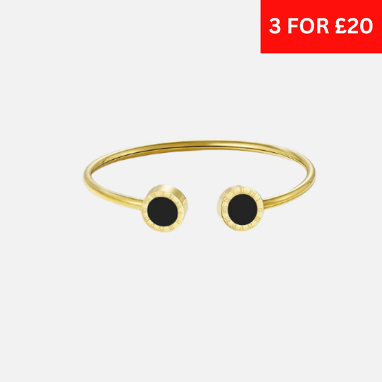 SQUARED ONYX BANGLE BRACELET - GOLD