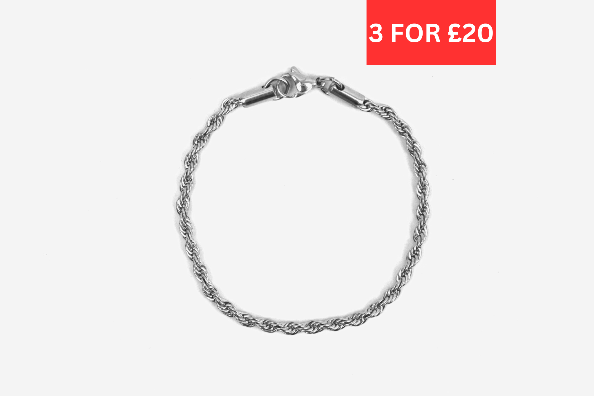 3mm Rope Bracelet - Silver