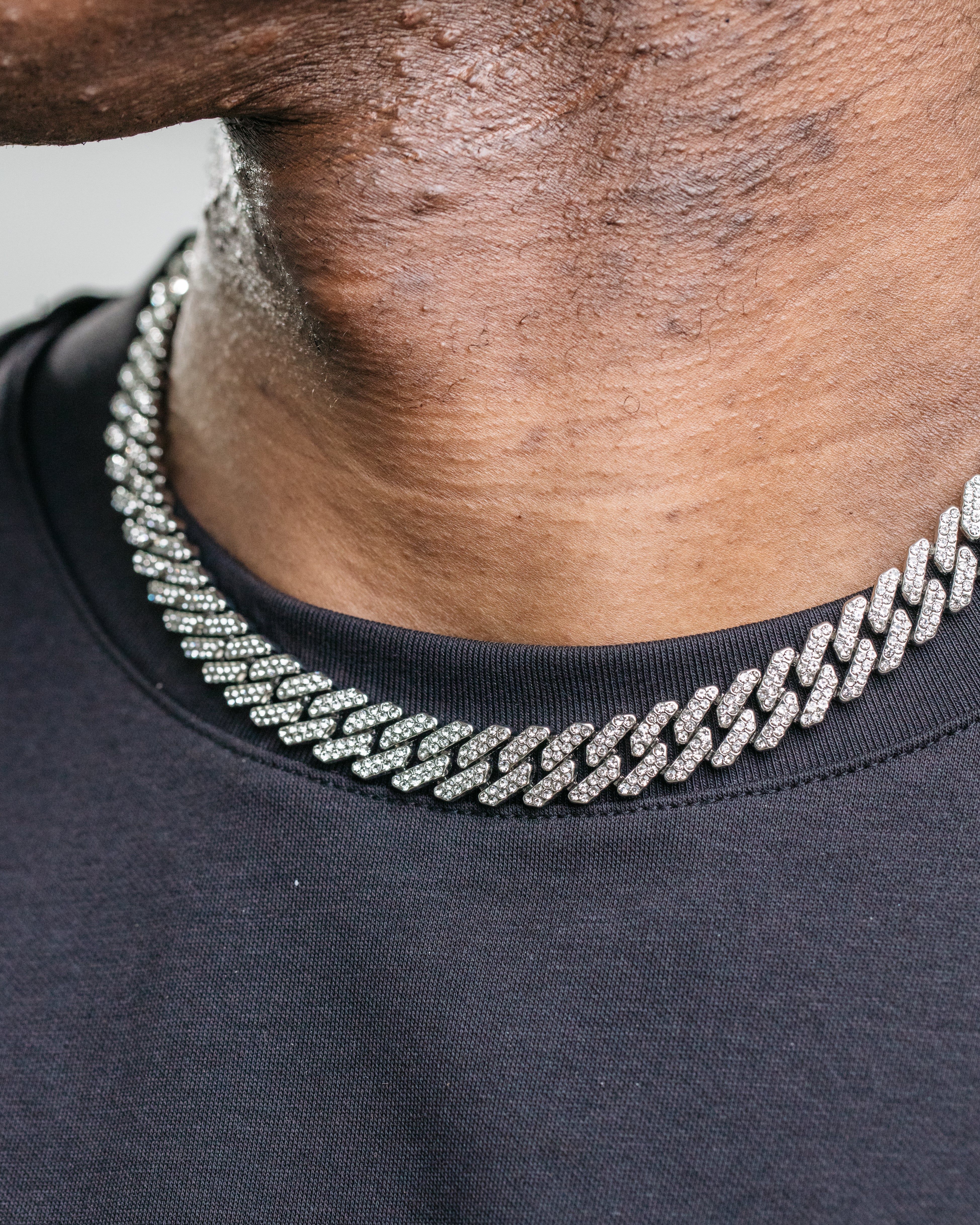 12mm Diamond Prong Link Chain - Silver