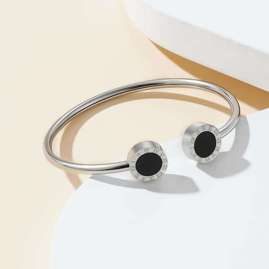 SQUARED ONYX BANGLE BRACELET - SILVER